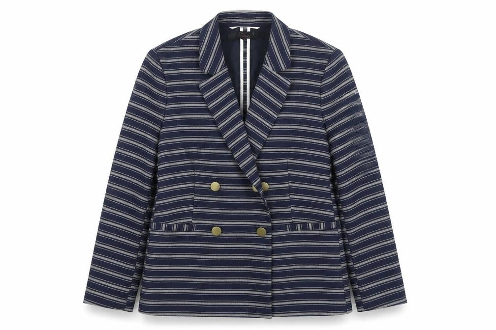 Next Women Navy Striped Double-Breasted Blazer UK 10 Classic Fit