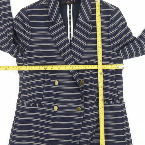 Next Women Navy Striped Double-Breasted Blazer UK 10 Classic Fit