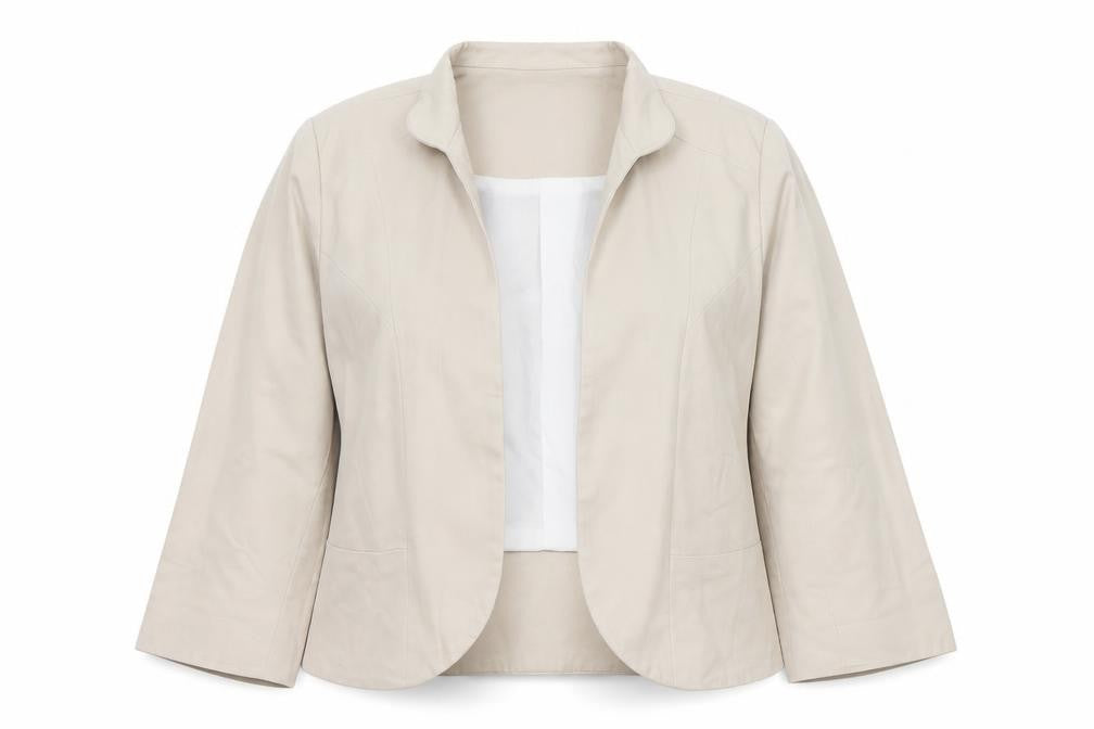 Front view of Red Herring Women Beige, size 12, Twill Single-Breasted Blazer Jacket