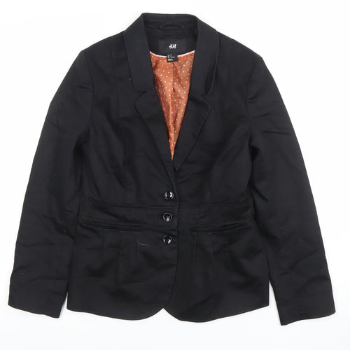 H&M Women's Black Size 10 Cotton Blend Single-Breasted Blazer