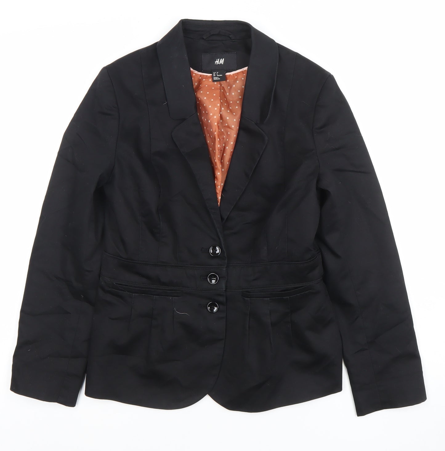 H&M Women's Black Size 10 Cotton Blend Single-Breasted Blazer