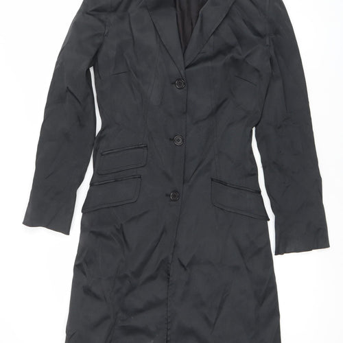 Coast Women’s Black Long Trench Coat Size 8 Classic Lined Buttoned