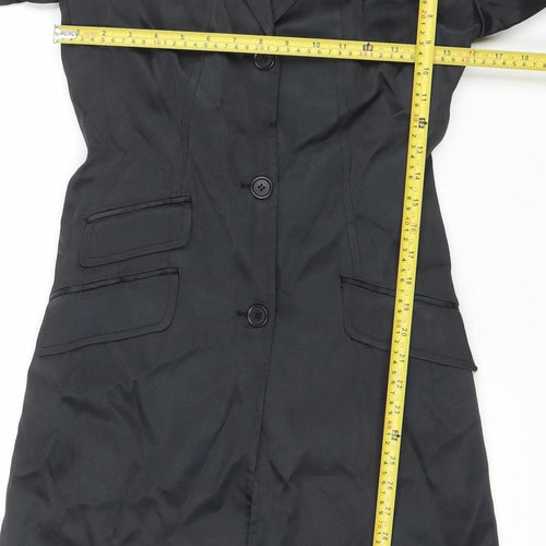 Coast Women’s Black Long Trench Coat Size 8 Classic Lined Buttoned