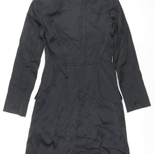 Coast Women’s Black Long Trench Coat Size 8 Classic Lined Buttoned