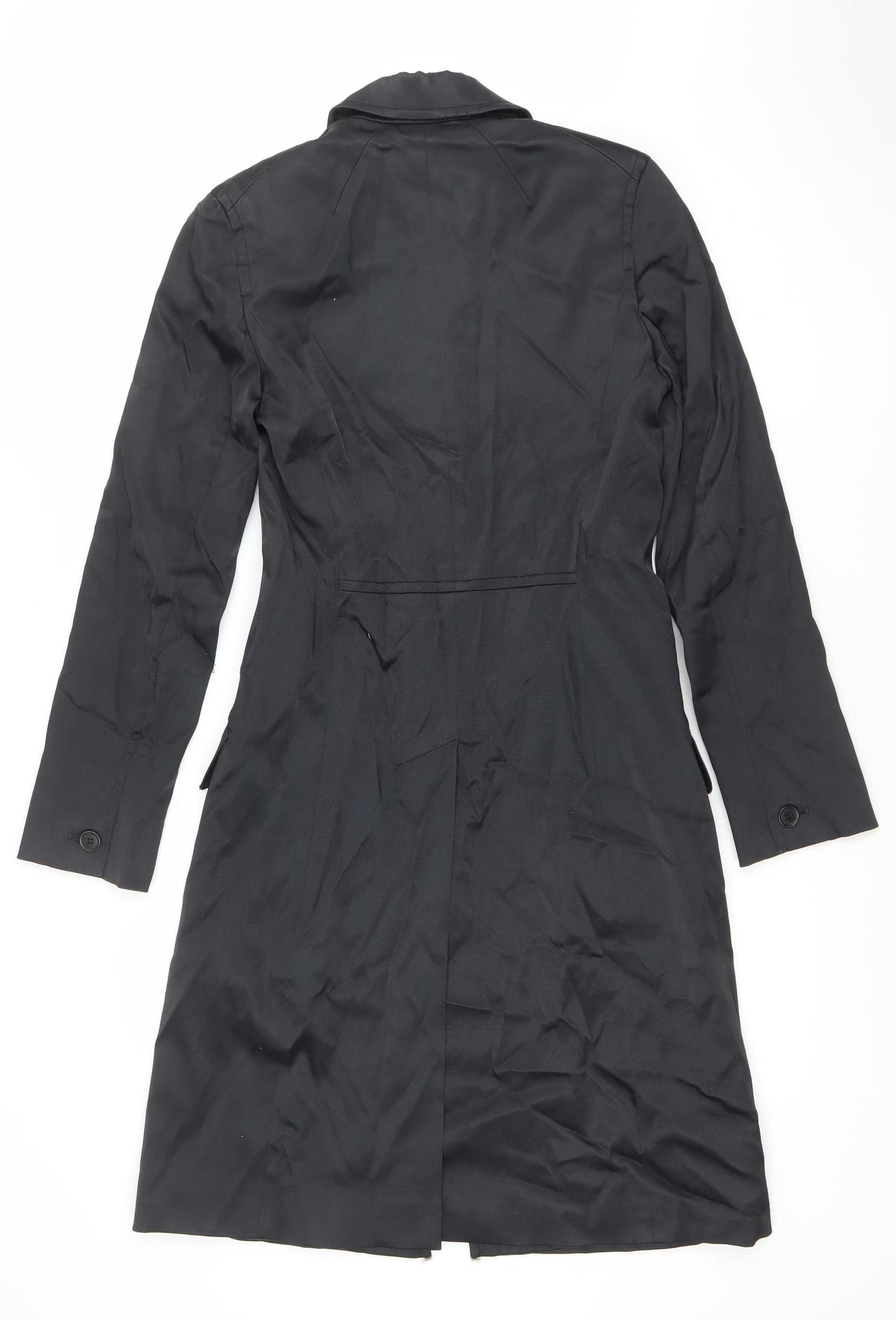 Coast Women’s Black Long Trench Coat Size 8 Classic Lined Buttoned