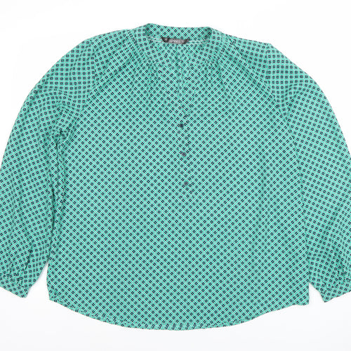 Dunnes Womens Green Geometric Long Sleeve Polyester Blouse Size M