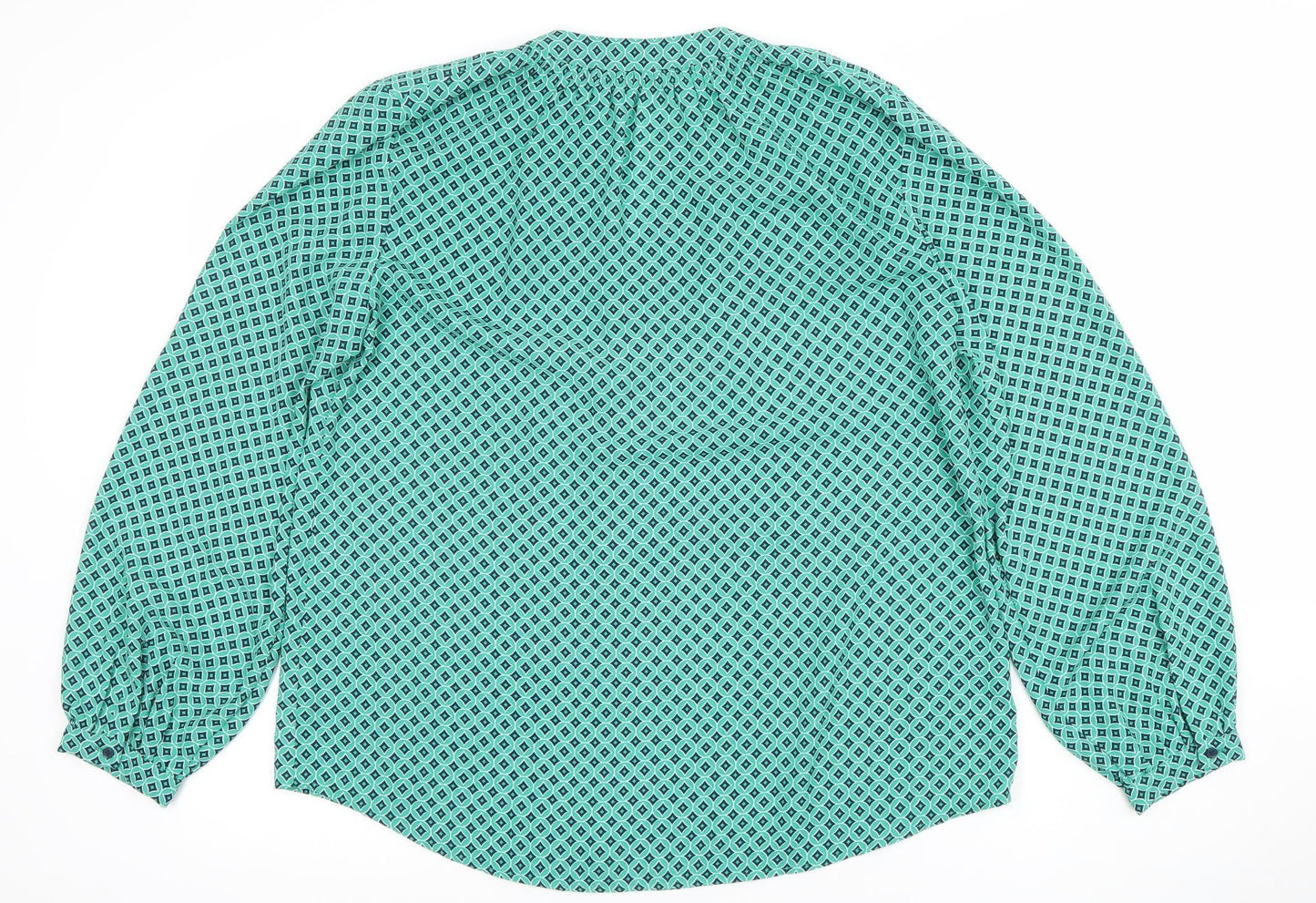 Dunnes Womens Green Geometric Long Sleeve Polyester Blouse Size M