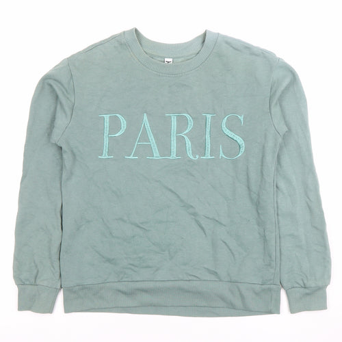 JDY Women’s Green Paris Embroidered Pullover Sweatshirt XS