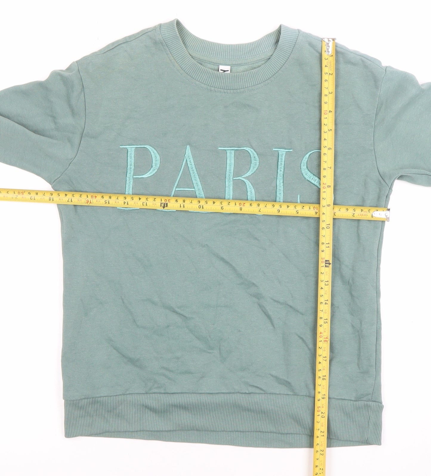 JDY Women’s Green Paris Embroidered Pullover Sweatshirt XS