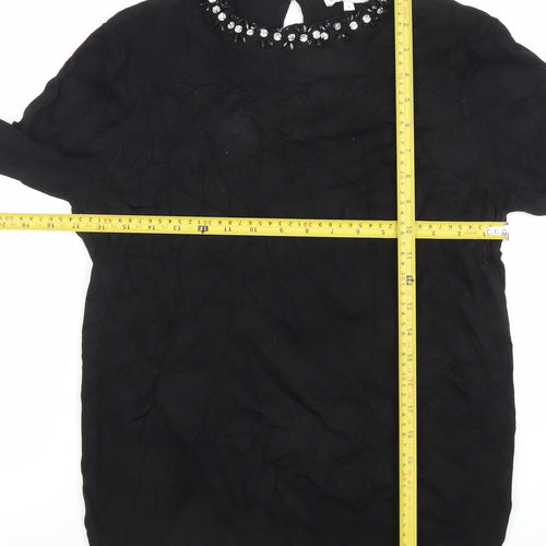 Warehouse Women’s Black Beaded Crew Neck Long Sleeve Blouse Size 14