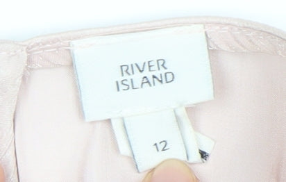 River Island Women Pink Short Sleeve Satin Blouse Size 12