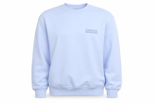 Front view of Dunnes Women’s Light Blue XS Pullover Sweatshirt Weekend Priorities