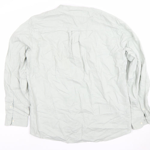 ZARA Men’s Green Band Collar Long Sleeve Cotton Shirt Size L