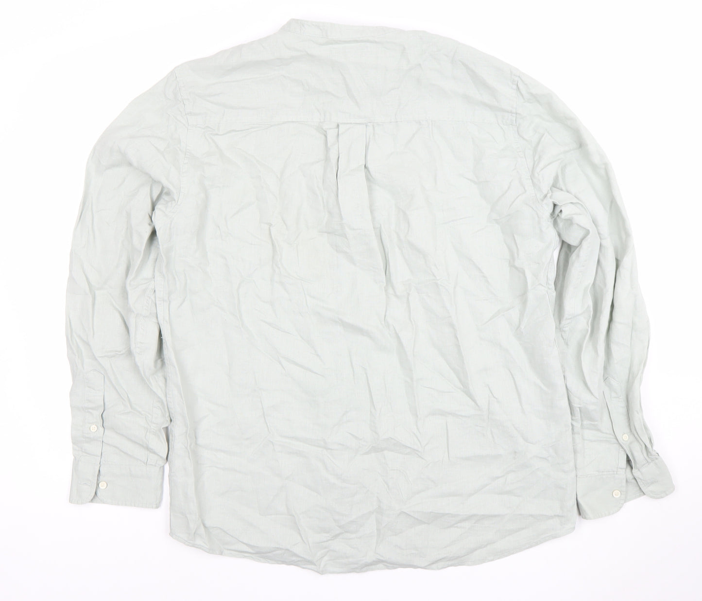 ZARA Men’s Green Band Collar Long Sleeve Cotton Shirt Size L