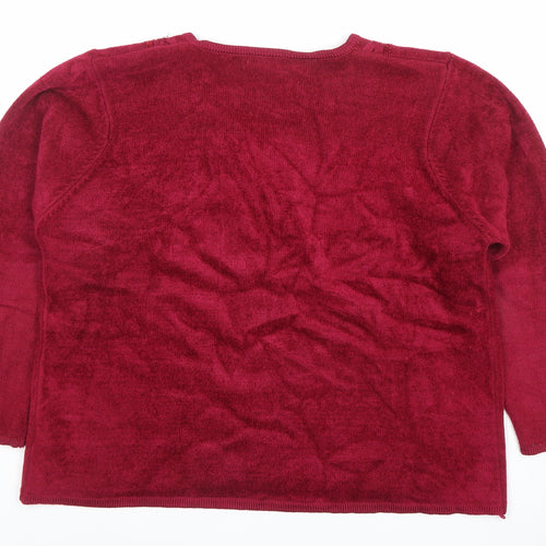 Fay Louise Women's Red Beaded V-Neck Knit Jumper Size L