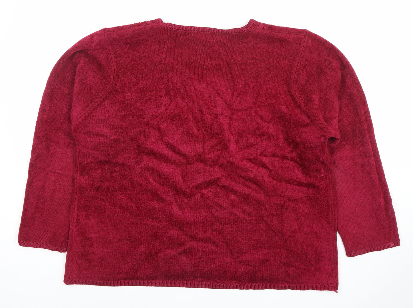 Fay Louise Women's Red Beaded V-Neck Knit Jumper Size L