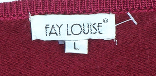 Fay Louise Women's Red Beaded V-Neck Knit Jumper Size L