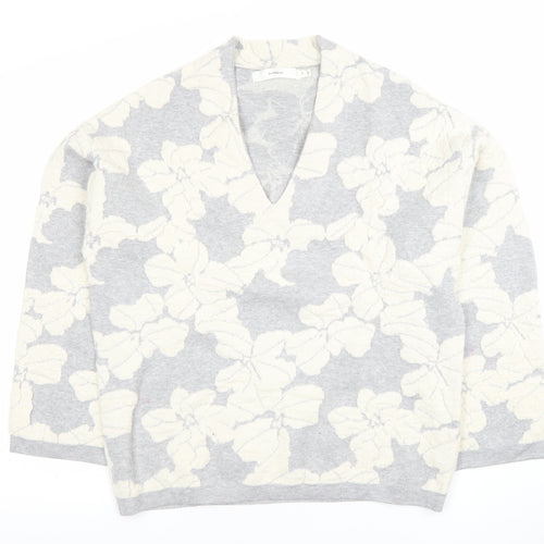 InWear Womens Grey Floral Alpaca Blend V-Neck Long Sleeve Jumper XS