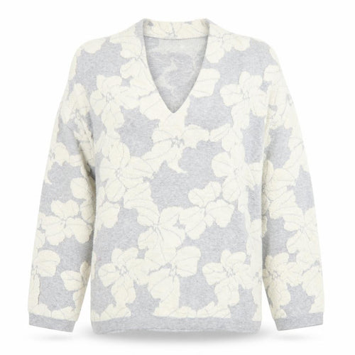 InWear Womens Grey Floral Alpaca Blend V-Neck Long Sleeve Jumper XS