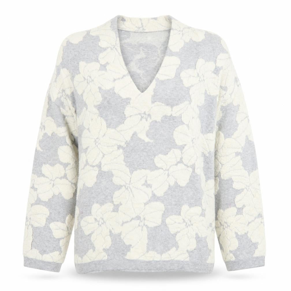 InWear Womens Grey Floral Alpaca Blend V-Neck Long Sleeve Jumper XS