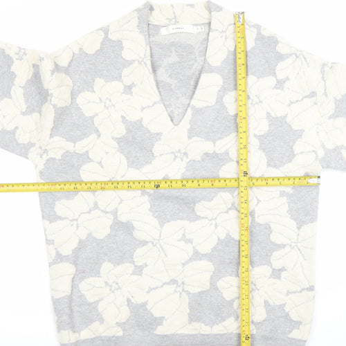 InWear Womens Grey Floral Alpaca Blend V-Neck Long Sleeve Jumper XS