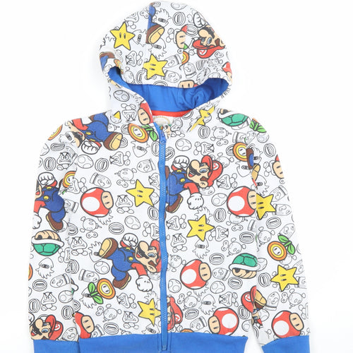 Nintendo Super Mario Boys White Blue Full Zip Hoodie 9-10 Years