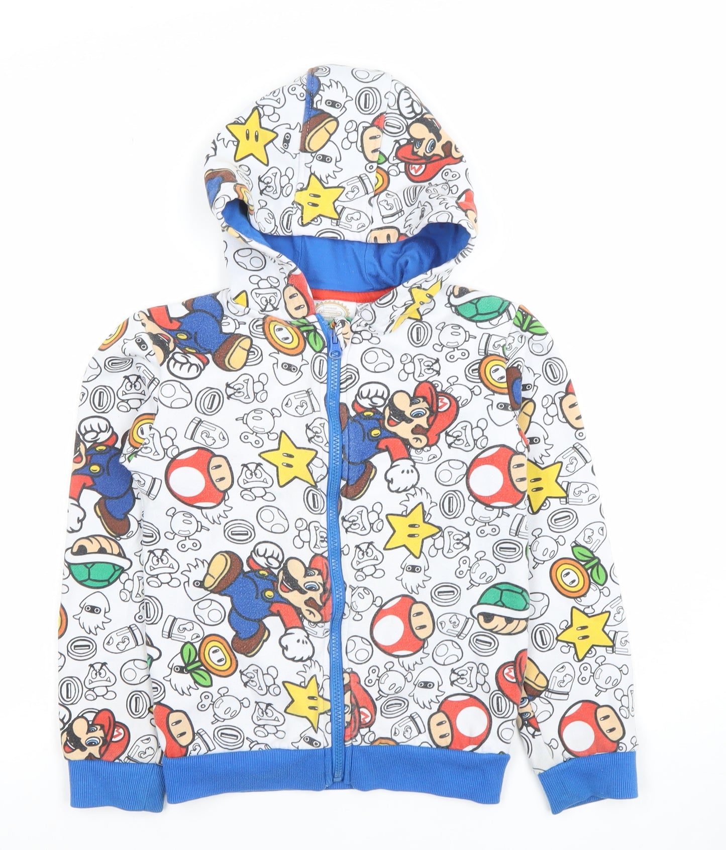 Nintendo Super Mario Boys White Blue Full Zip Hoodie 9-10 Years