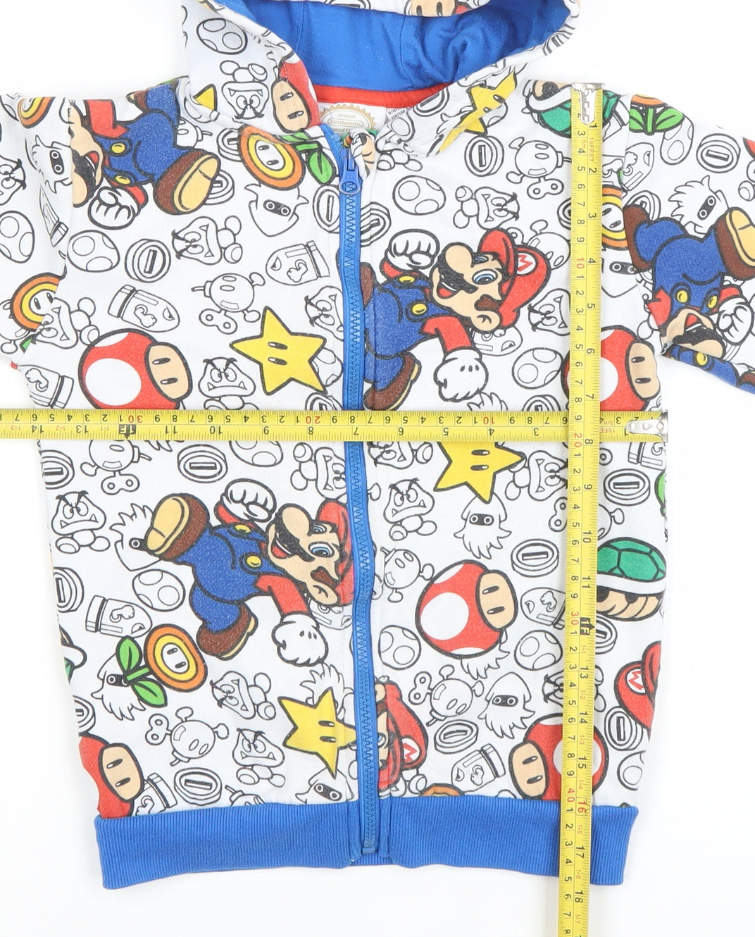 Nintendo Super Mario Boys White Blue Full Zip Hoodie 9-10 Years