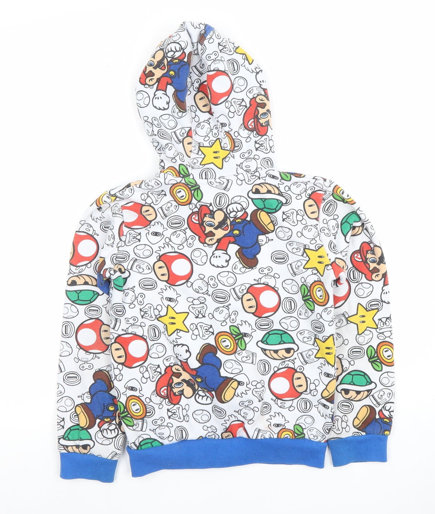 Nintendo Super Mario Boys White Blue Full Zip Hoodie 9-10 Years