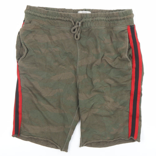 Jack & Jones Mens Green Camo Sweat Shorts L Casual Drawstring