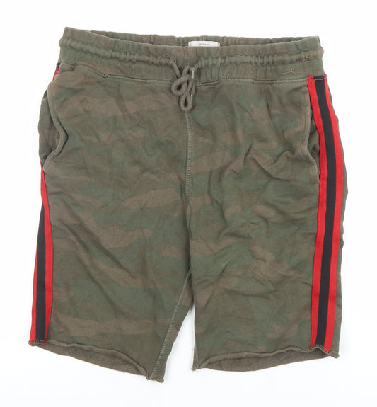 Jack & Jones Mens Green Camo Sweat Shorts L Casual Drawstring