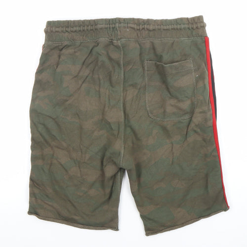 Jack & Jones Mens Green Camo Sweat Shorts L Casual Drawstring