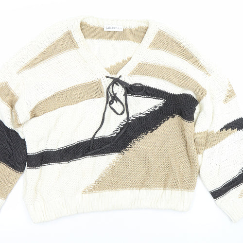 Gallery Womens Multicoloured V-Neck Knit Pullover Jumper Size L