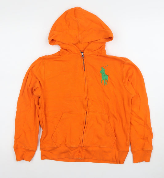 Polo Ralph Lauren Boys Orange Full Zip Hoodie Size M (10-12) Cotton