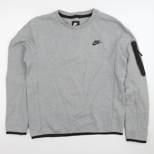 Nike Men's Grey Crew Neck Long Sleeve Logo Sweatshirt S