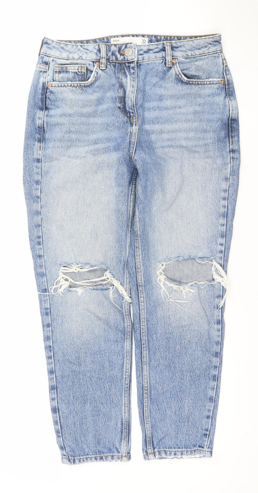 Next Women’s Blue Mom High Rise Petite Jeans Size 10 Distressed