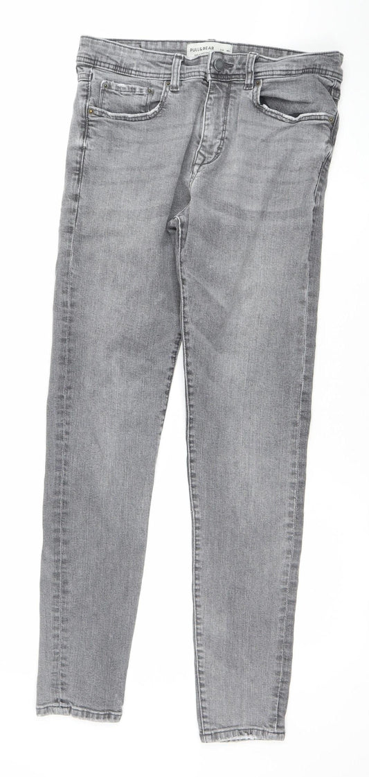Pull & Bear Women’s Grey Skinny Jeans Size 12 Stone Wash Stretch Denim