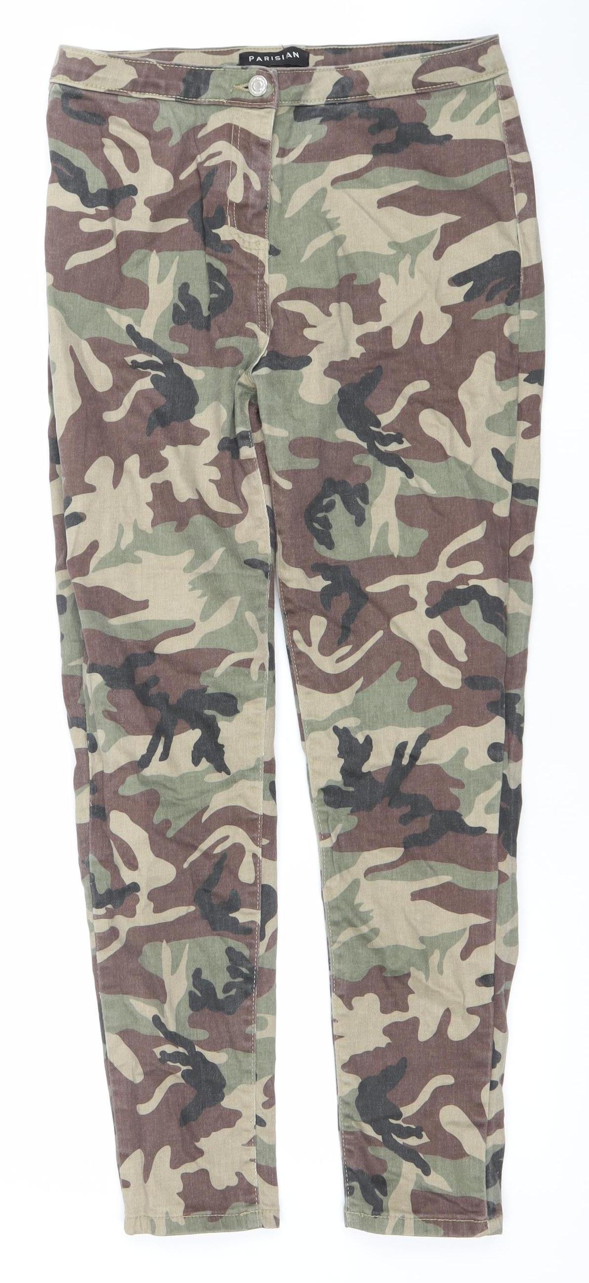 Parisian Womens Green Camouflage Cargo Jeans Size 12 Slim Fit