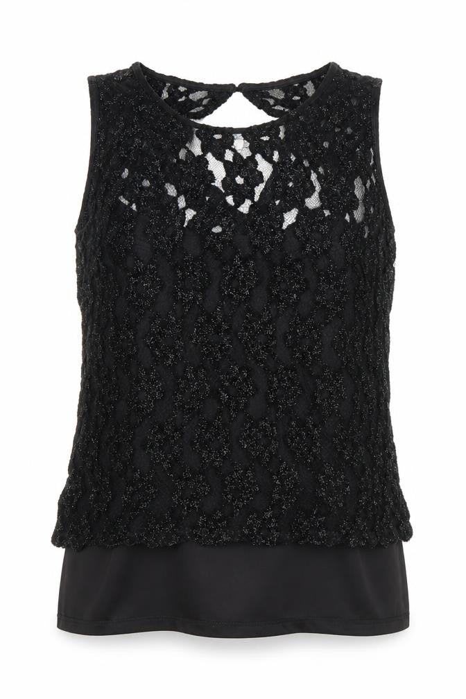 Front view of Vero Moda Women's Black Lace Sleeveless Camisole Blouse L