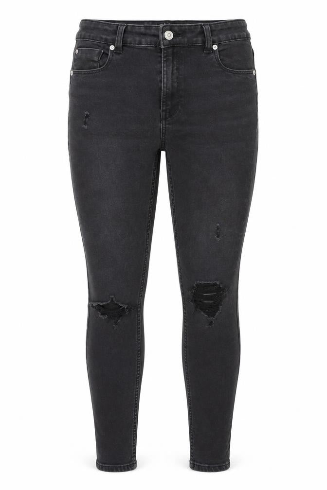 Front view of Denim Co. Women's Black Skinny Distressed Jeans, size 12