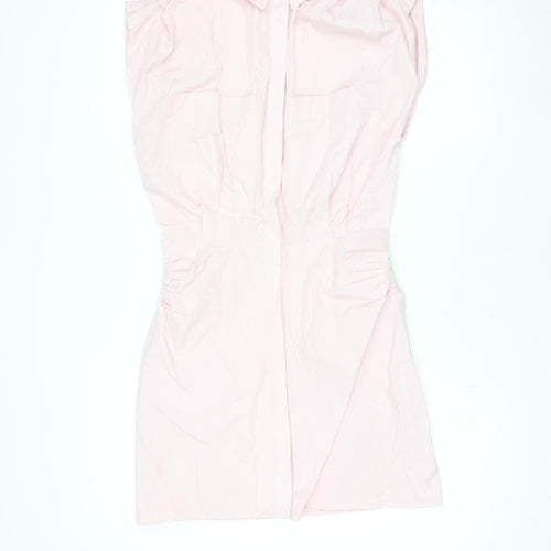ZARA Women Pink Cotton Stretch Shirt Dress Size S