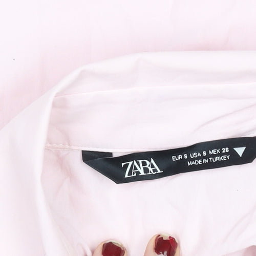 ZARA Women Pink Cotton Stretch Shirt Dress Size S