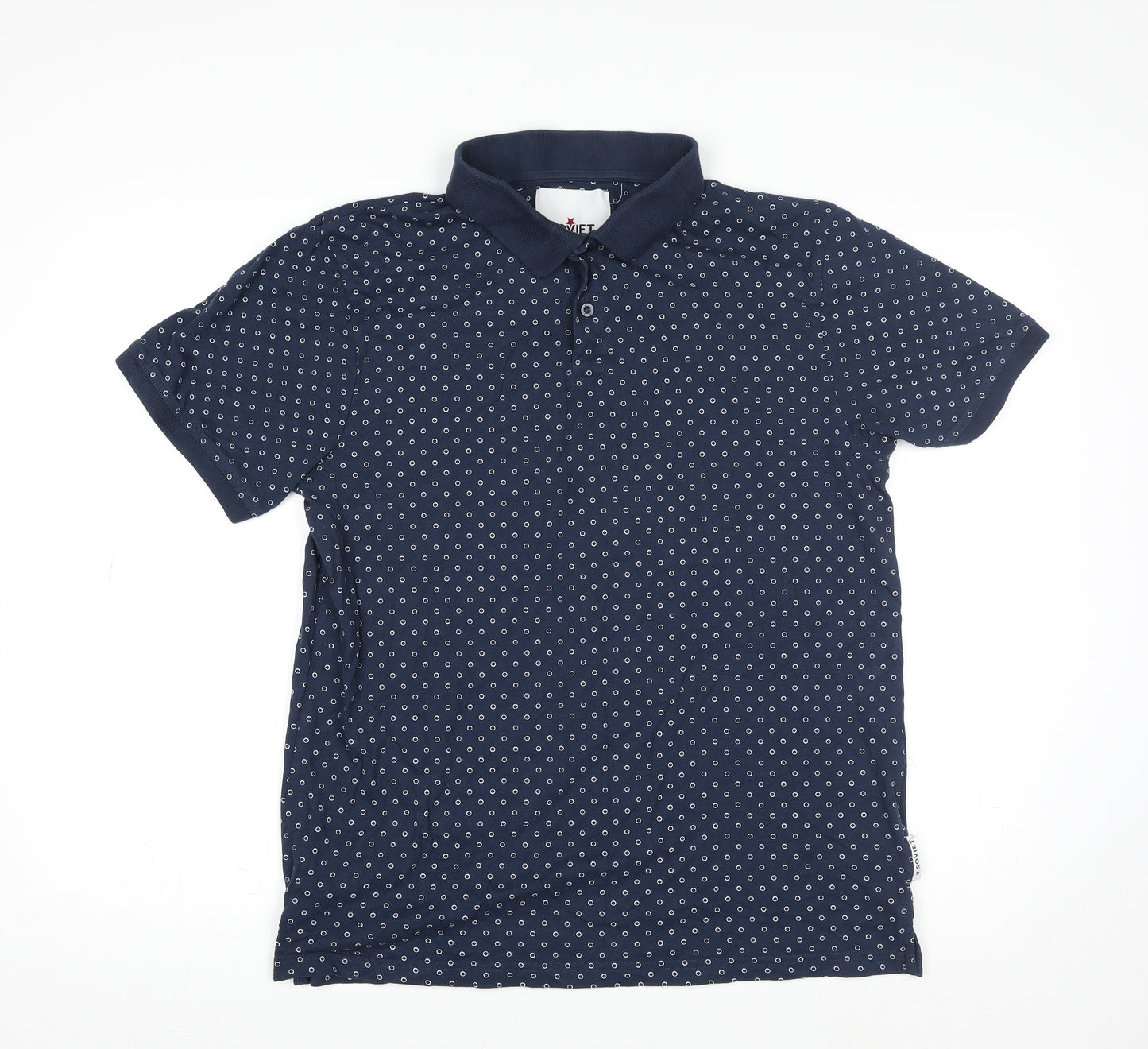 Soviet Men's Blue Polka Dot Polo Shirt Size XL 100% Cotton