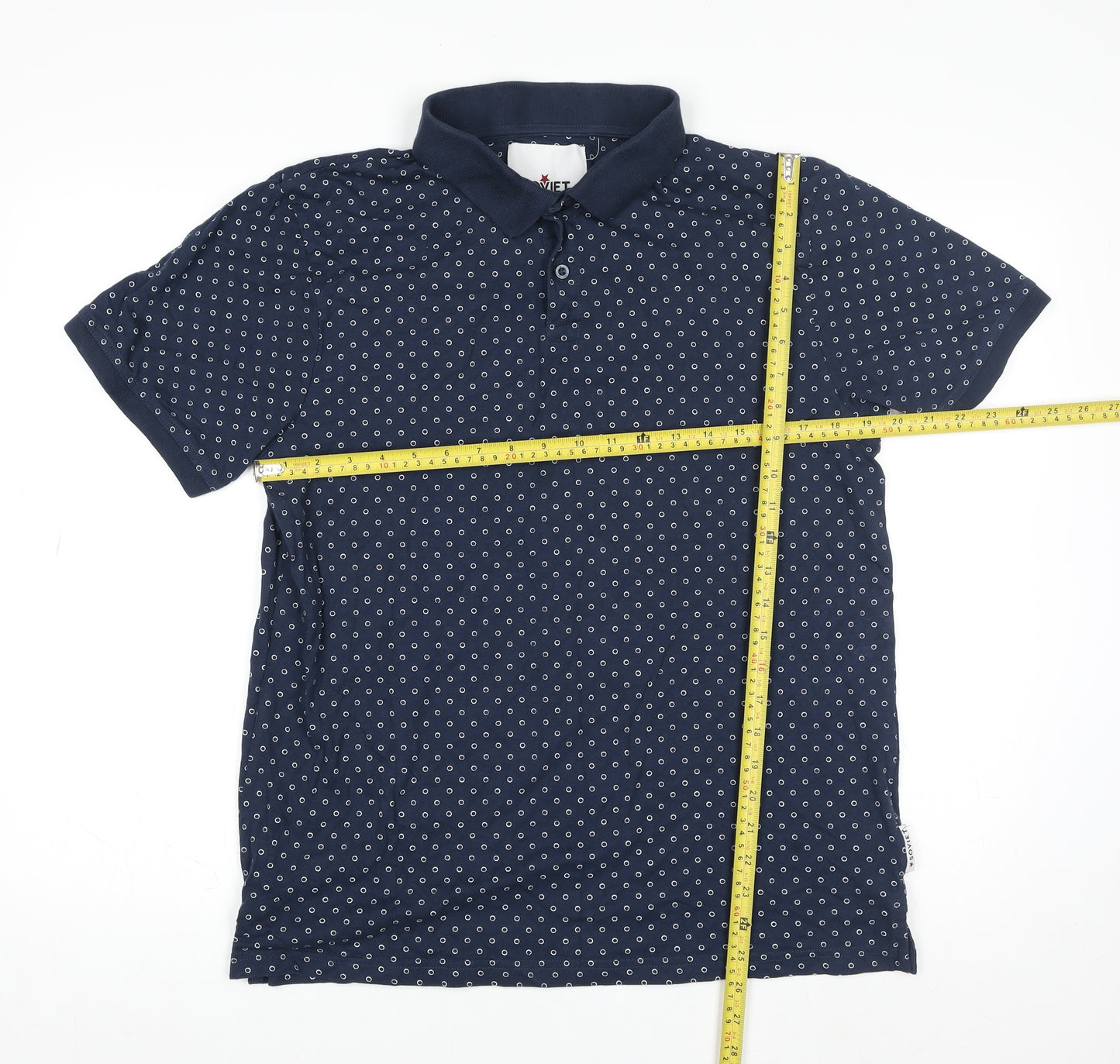 Soviet Men's Blue Polka Dot Polo Shirt Size XL 100% Cotton