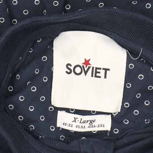 Soviet Men's Blue Polka Dot Polo Shirt Size XL 100% Cotton