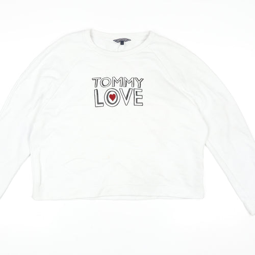 Tommy Hilfiger Women's White Love Logo Sweatshirt L Cotton Casual