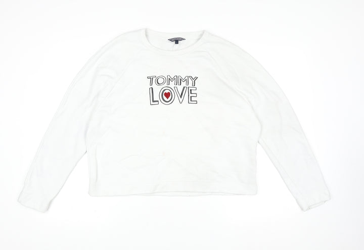 Tommy Hilfiger Women's White Love Logo Sweatshirt L Cotton Casual