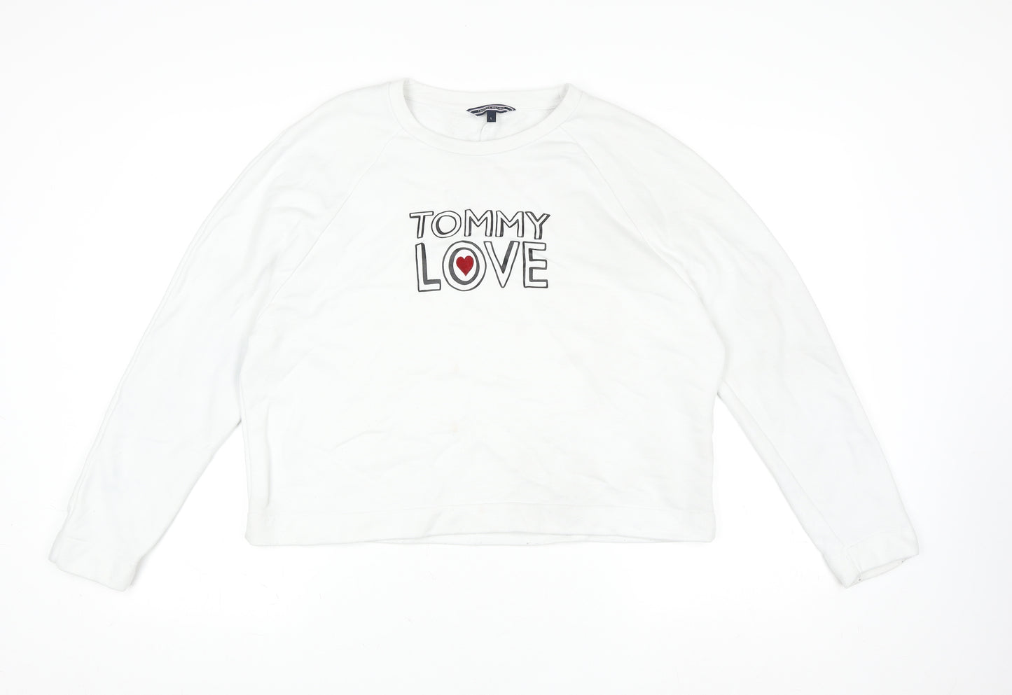 Tommy Hilfiger Women's White Love Logo Sweatshirt L Cotton Casual