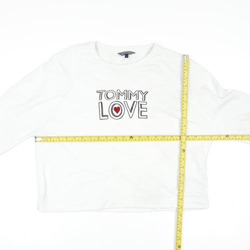 Tommy Hilfiger Women's White Love Logo Sweatshirt L Cotton Casual