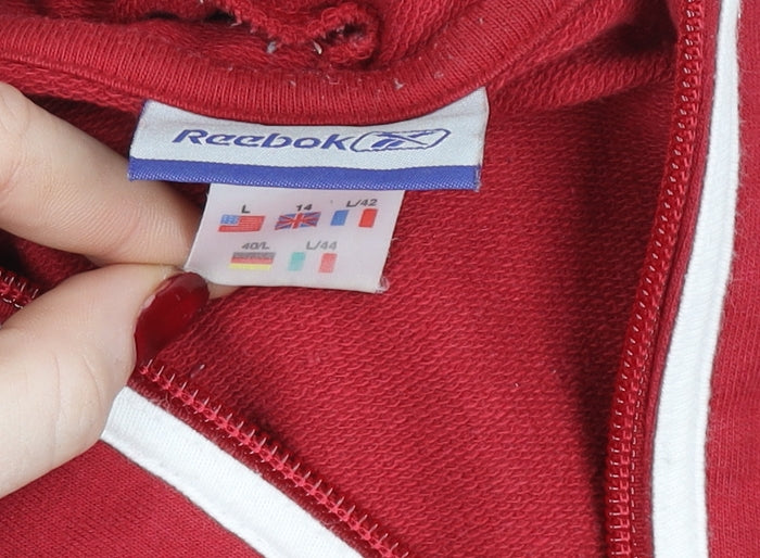 Reebok Men's Red L Track Jacket Hooded Full Zip Cotton Blend